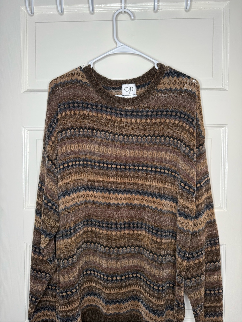 Geoffrey Beene Brown Multi-Stripe Crewneck Sweater